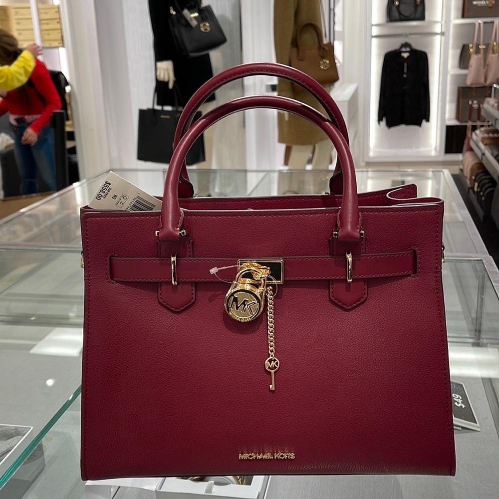 MICHAEL KORS HAMILTON MEDIUM SATCHEL DARK CHERRY COLOR